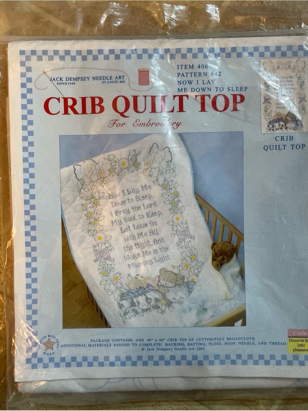 Jack Dempsey Stamped White Quilt Crib Top 40"X60"-Now I Lay Me Down To Sleep